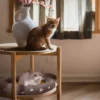 manna oak round side table 2 tier cats pet friendly