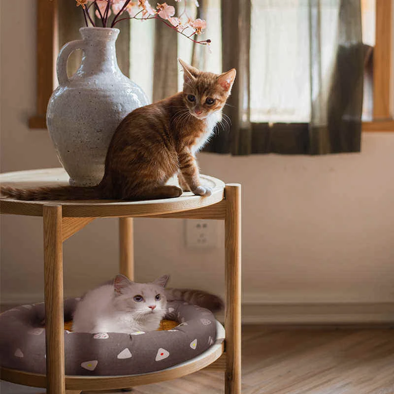 manna oak round side table 2 tier cats pet friendly