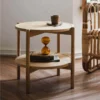 manna oak round side table 2 tier living room
