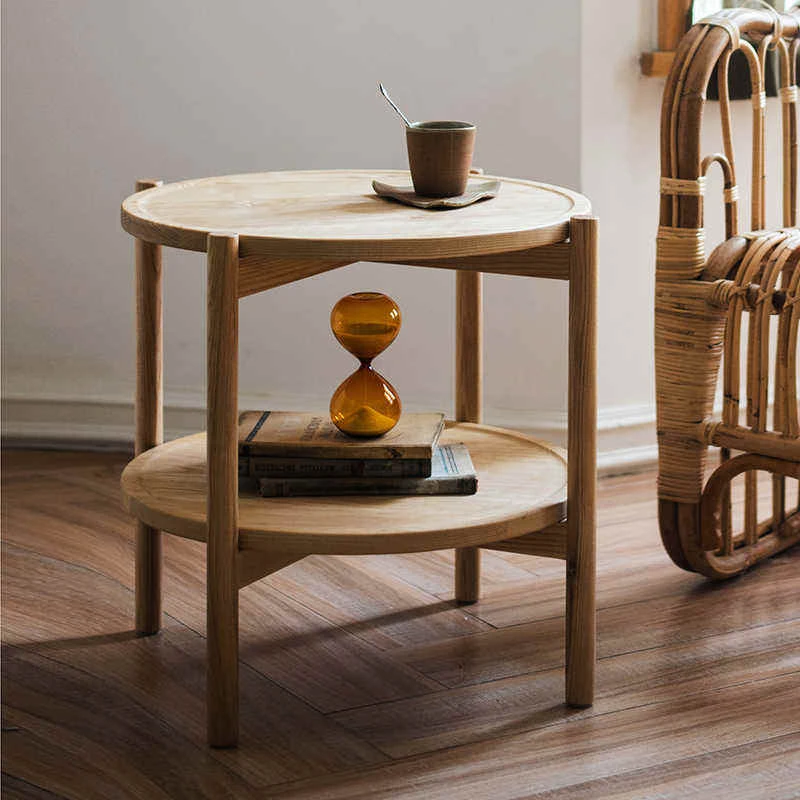 manna oak round side table 2 tier living room