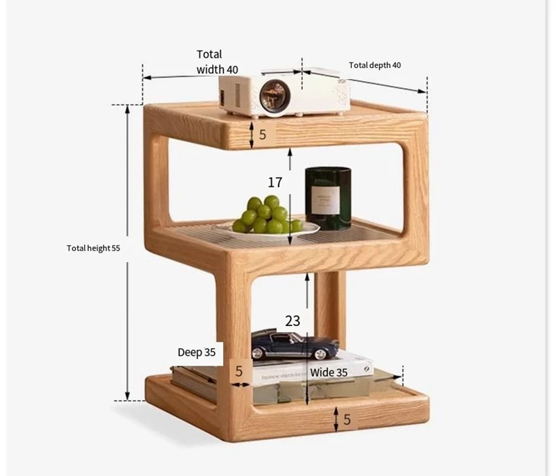 manna oak s shaped side table dimensions spec