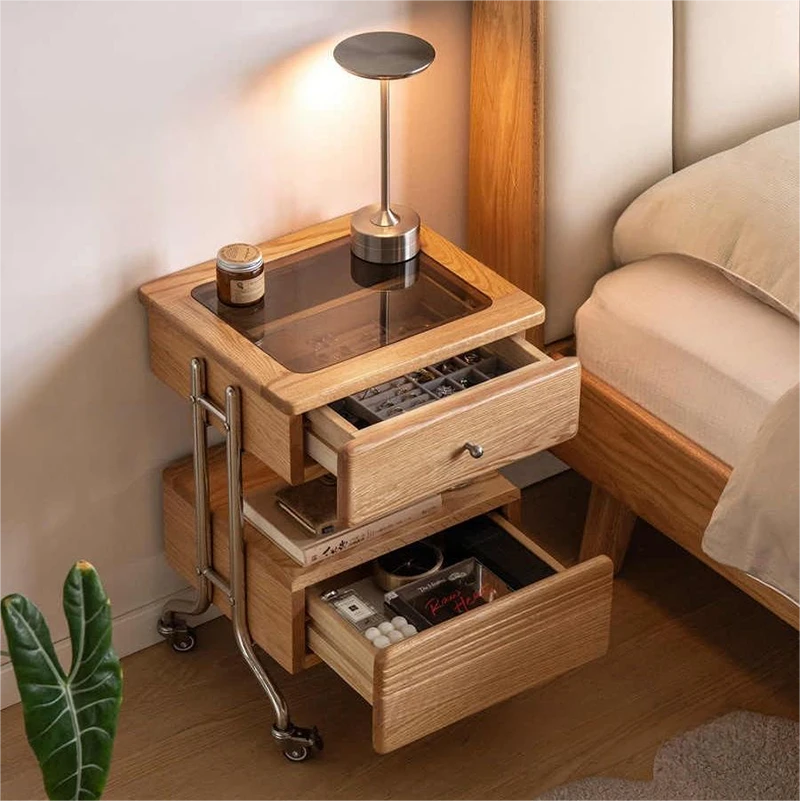 manna oak serving bar cart chrome drawers nightstand