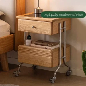 manna oak serving bar cart chrome wheels nightstand
