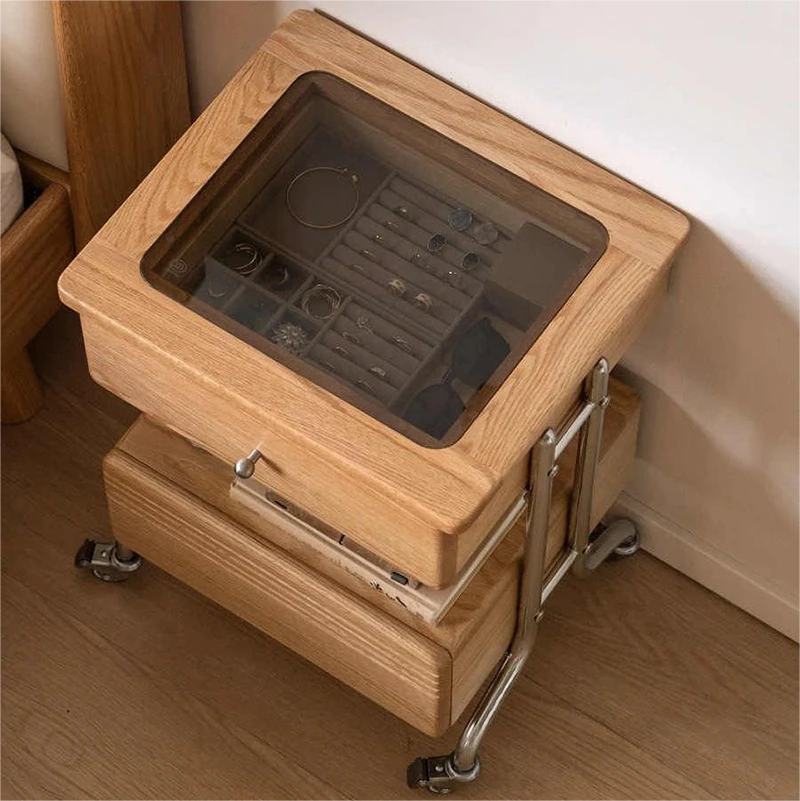 manna oak serving bar cart glass top jewelry organizer