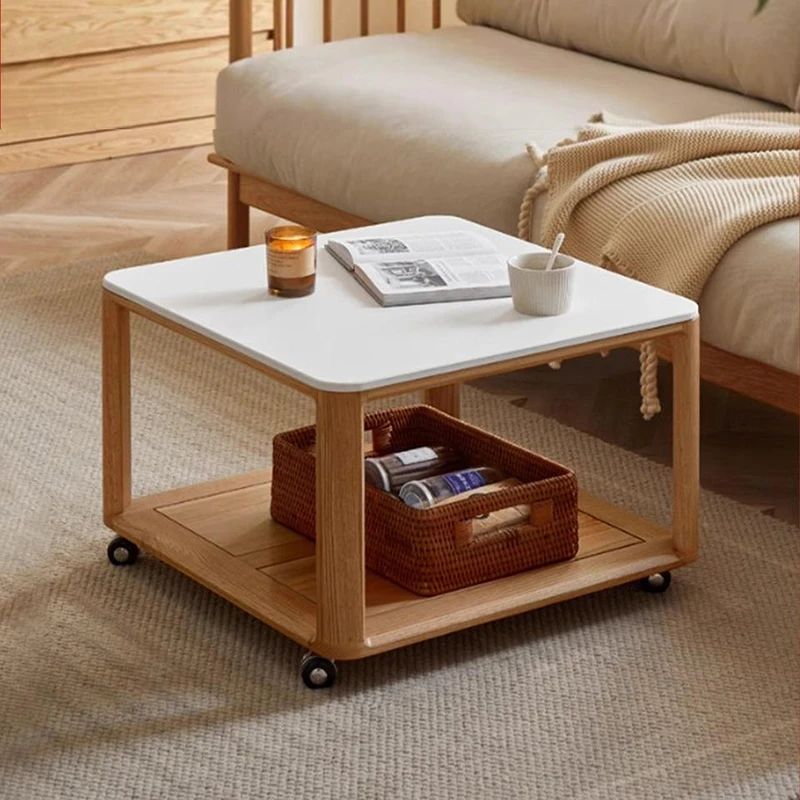 manna oak white top square coffee table wheels