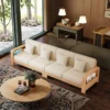 manna solid wood 4 seater sofa with side storage cream