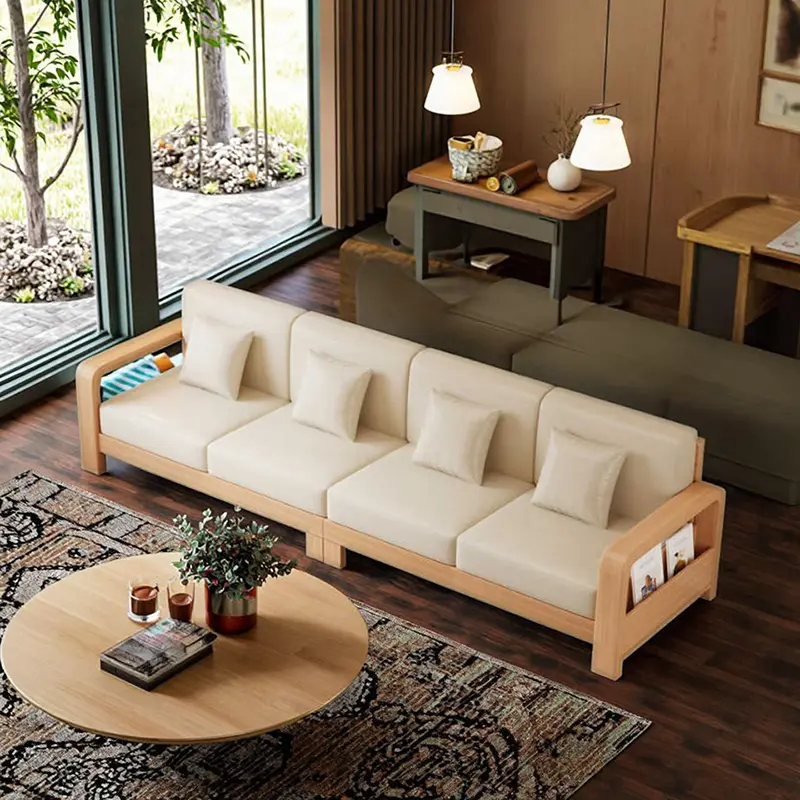 manna solid wood 4 seater sofa with side storage cream