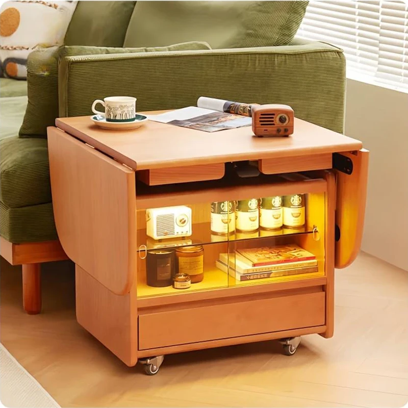 manna solid wood folding drop leaf side table led cabinet