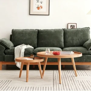 manna solid wood nesting coffee tables green sofa