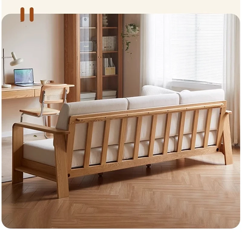 manna solid wood sofa back view slatted frame living room
