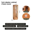 manna-turin-cherry-wood-display-cabinet-dimensions-features-spec Dimensions and feature diagram for Manna Turin cherry wood display cabinet showing height 176cm, width 50cm, depth 40cm, fingerprint lock, and LED lighting.