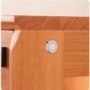 manna-turin-display-cabinet-touch-ambient-light-button-detail Close-up view of the touch-sensitive LED ambient light control button on Manna Turin cherry wood display cabinet.