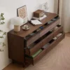 manna-walnut-9-drawer-dresser-fluted-wave-open-drawers Manna imported North American black walnut 9-drawer dresser with top fluted wave drawers opened showing spacious storage.