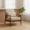 manna walnut accent chair beige cushion lumbar pillow