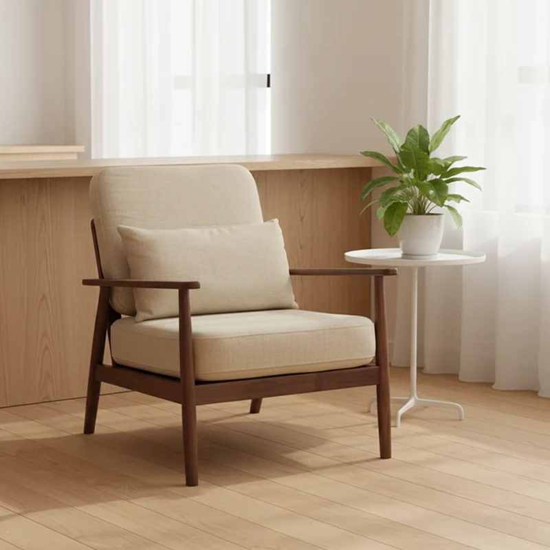 manna walnut accent chair beige cushion lumbar pillow