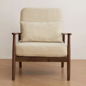 manna walnut accent chair beige upholstered front view