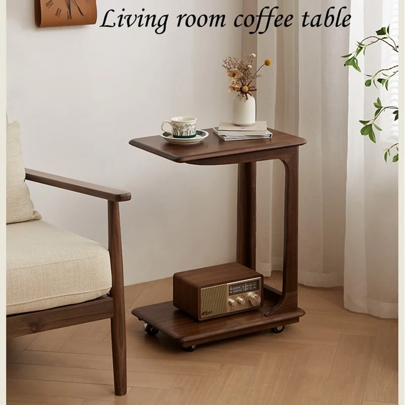 manna walnut c shaped side table wheels living room