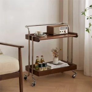 manna walnut serving bar cart chrome frame living room