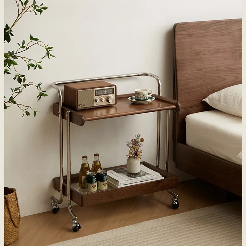 manna walnut serving bar cart chrome nightstand bedroom