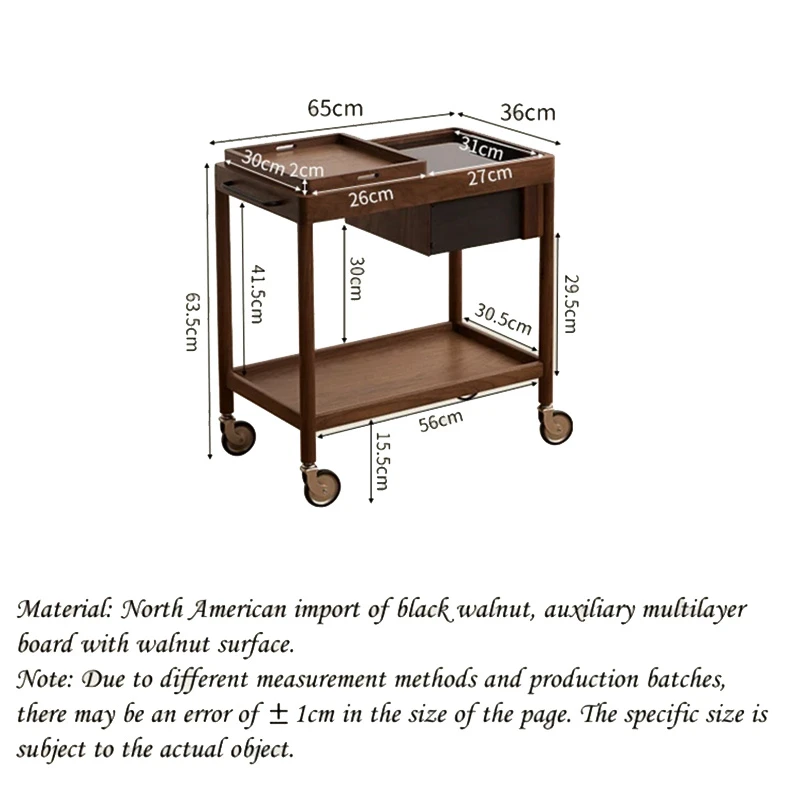 manna walnut serving bar cart dimensions spec