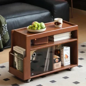 manna walnut serving bar cart glass door desk side