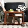 manna walnut serving bar cart glass door wheels sofa