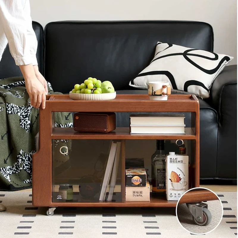manna walnut serving bar cart glass door wheels sofa