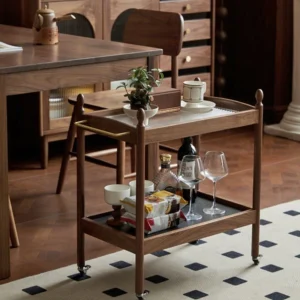 manna walnut serving bar cart glass top dining room
