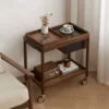 manna walnut serving bar cart removable tray glass top