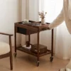manna walnut serving bar cart removable tray living room