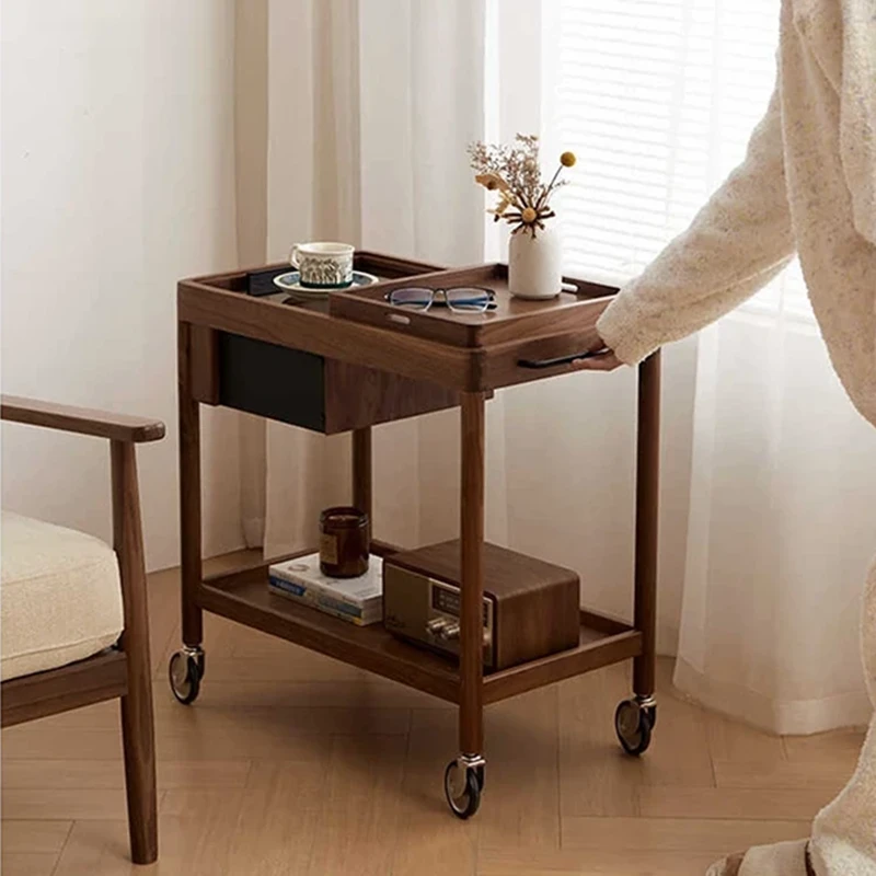 manna walnut serving bar cart removable tray living room
