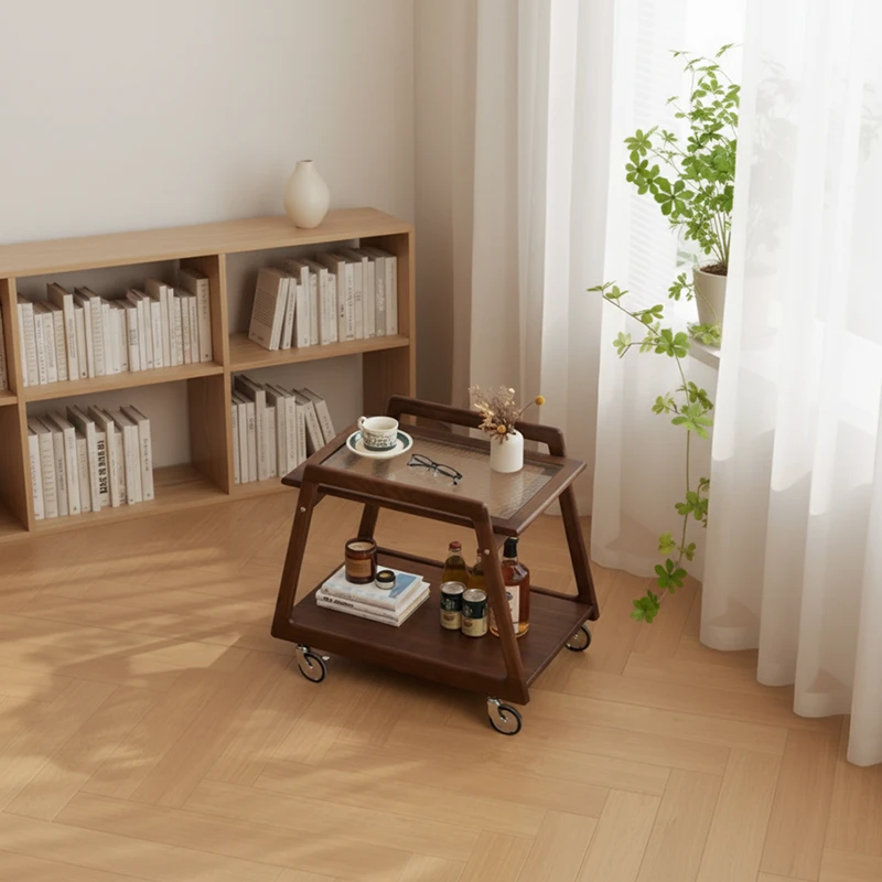 manna walnut serving bar cart wheels living room