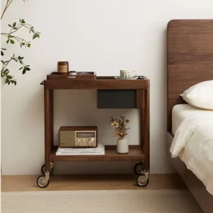 manna walnut serving bar cart wheels nightstand bedroom