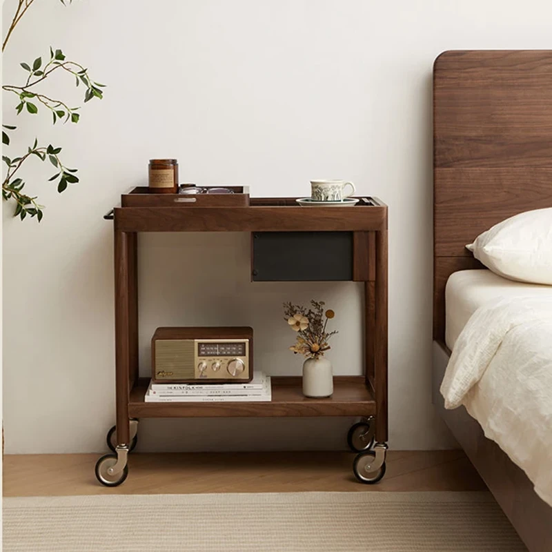 manna walnut serving bar cart wheels nightstand bedroom