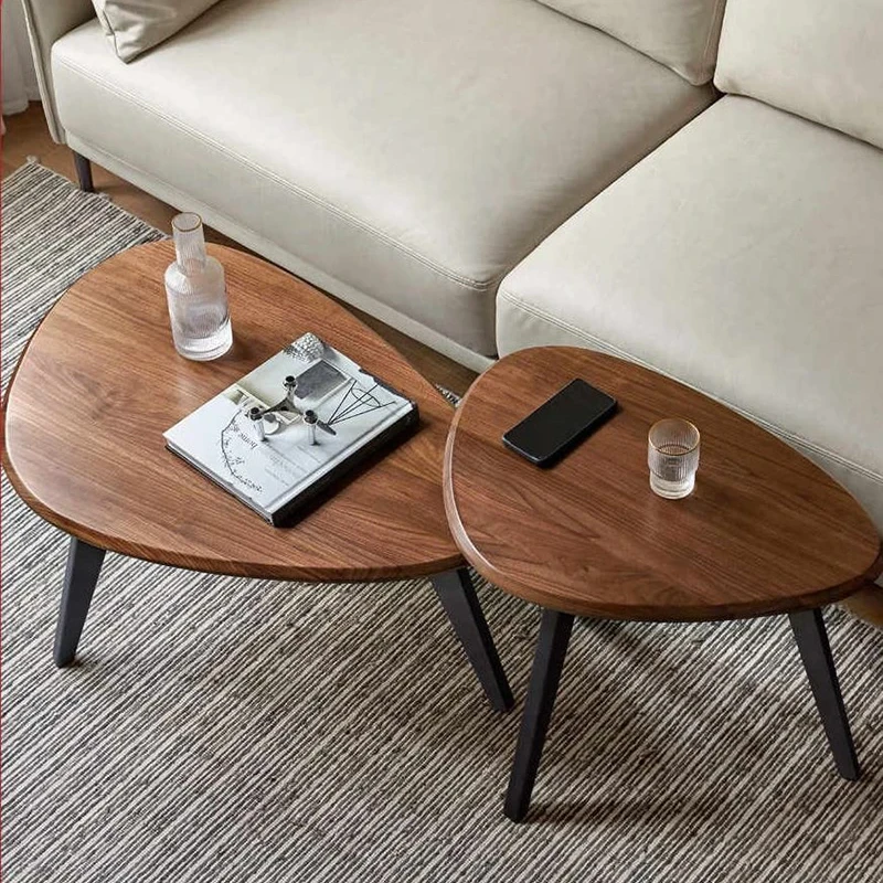 manna walnut triangle nesting coffee tables top view