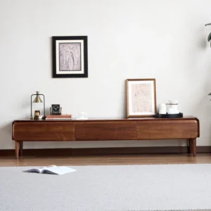 manna walnut tv stand warm lighting living room setup