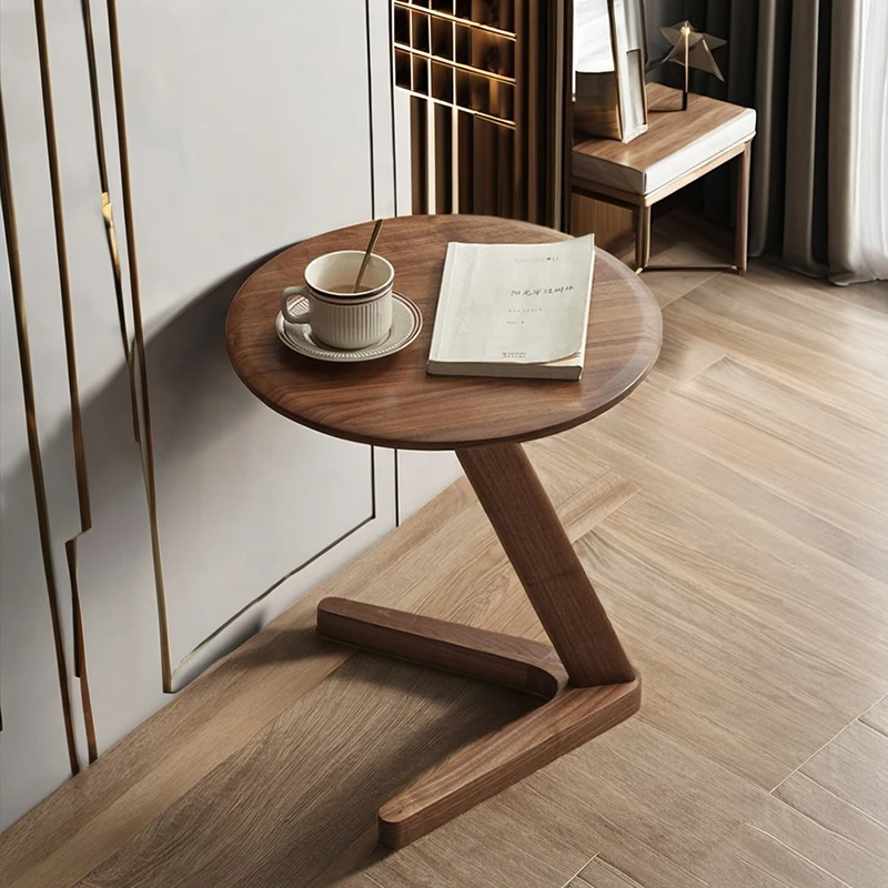 manna walnut z shaped round side table living room