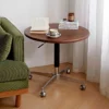 MannaHarmony Home height adjustable walnut round side table with rolling casters, mobile bedside table for bedroom, solid wood top B2B wholesale furniture