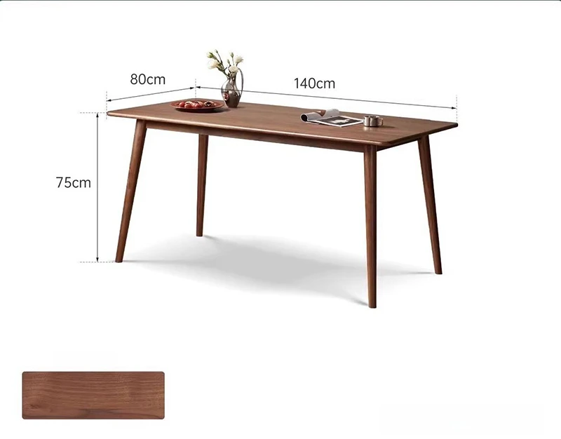 Dimension schematic of 140cm rectangular wooden dining and study desk.