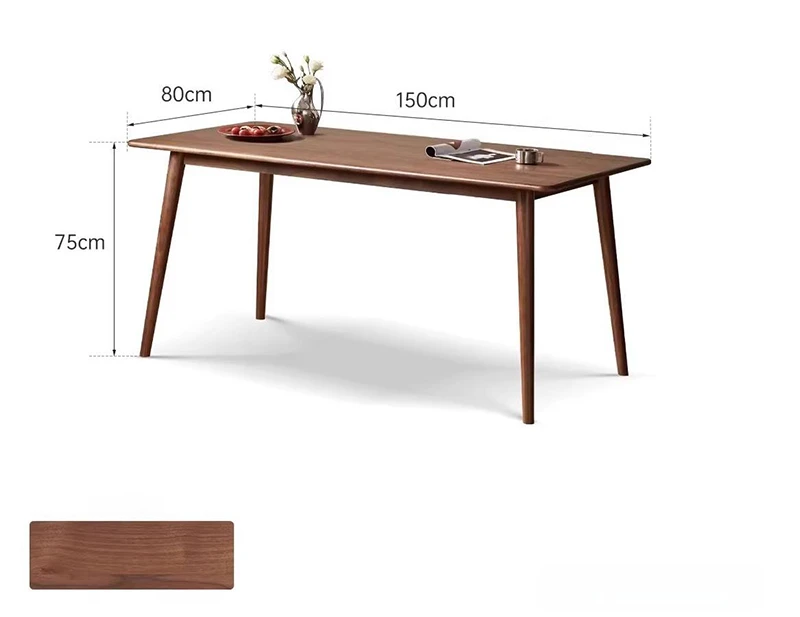 Size specifications for 150cm by 80cm 6-seater solid wood dining table.