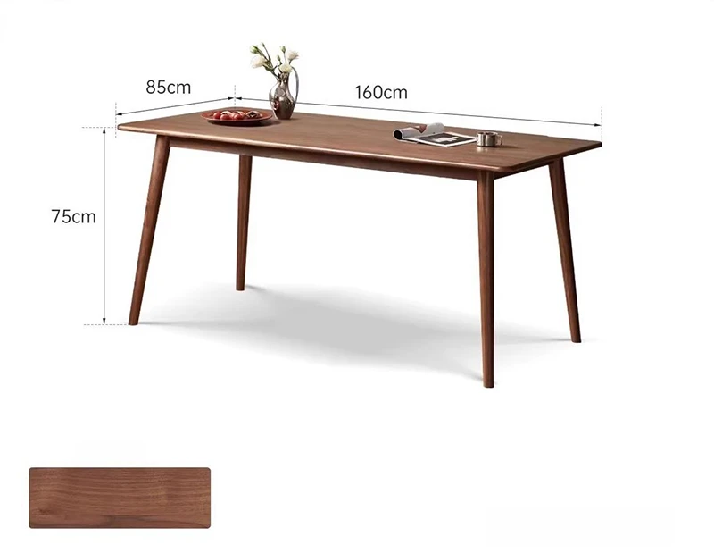 Technical measurement drawing of 160cm by 85cm large solid wood dining conference table.