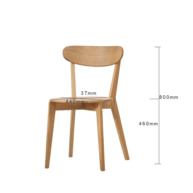 manna-oak-dining-chair-curved-back-dimensions-spec-cy1028 Dimension diagram of oak dining chair with curved backrest showing 800mm total height, 460mm seat height and 440mm seat width.