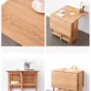 Material detail collage of an oak folding dining table showing the wood grain top and folded leaf positions.