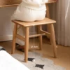 manna-oak-square-stool-height Solid oak square stool used at a dressing table with a height overlay marking 41.7cm from floor to seat.