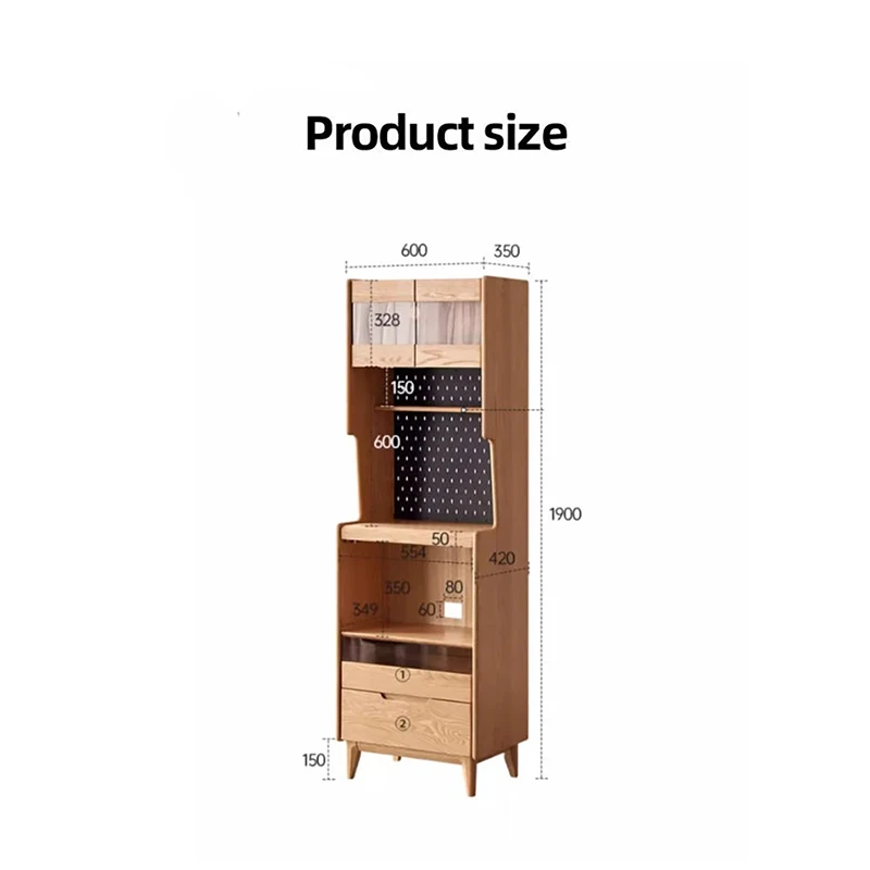 manna-oak-tall-sideboard-dimensions-spec Line drawing dimensions spec of a tall oak sideboard coffee bar cabinet showing 60cm width, 35cm depth and 190cm total height measurements.