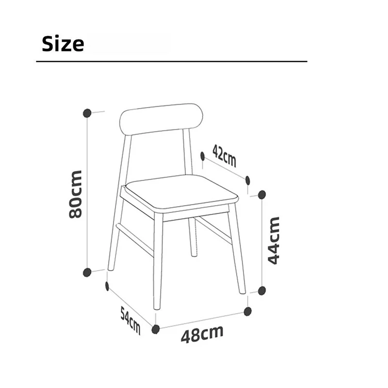 Line drawing size guide of a walnut dining chair showing 80cm total height, 48cm seat depth and 42cm seat height.