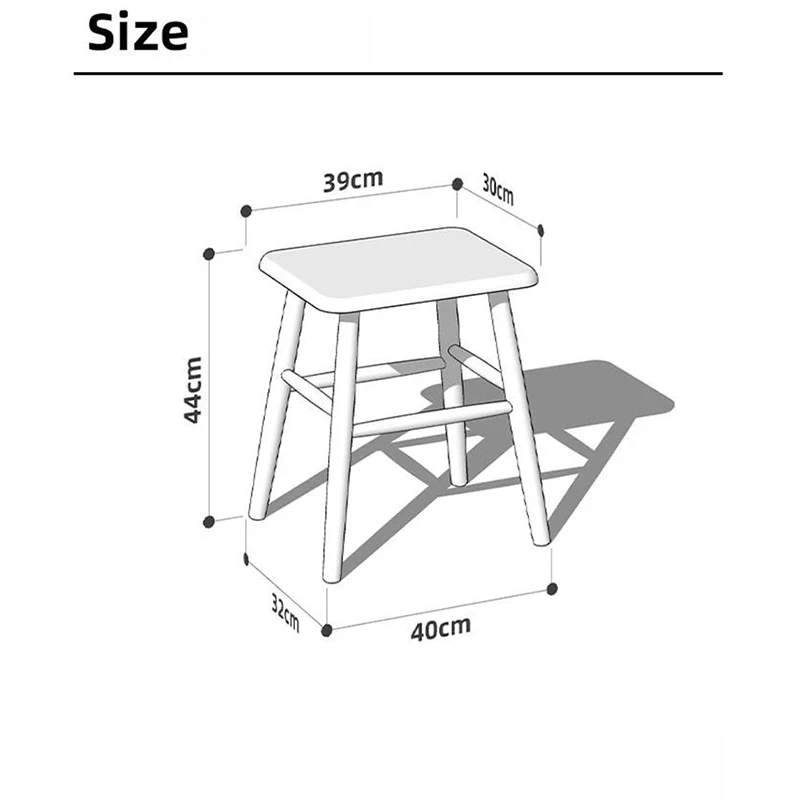 manna-walnut-square-stool-size-chart Technical size drawing of a walnut square stool showing a 44cm height, 39cm top and 32cm base width.
