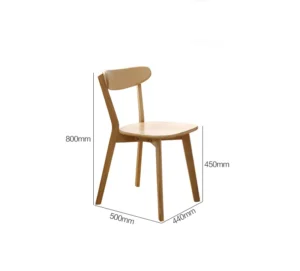 manna-white-oak-dining-chair-curved-backrest-size-guide Side view size guide of a white oak dining chair with a curved backrest and solid wood seat, 800mm high.