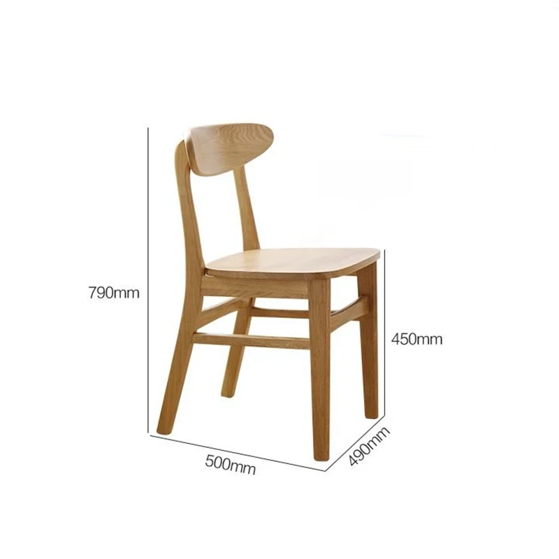 Side view size guide of a solid white oak dining chair with a curved backrest panel and wooden seat, 790mm high.