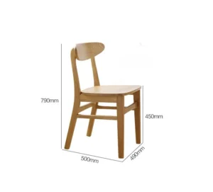 manna-white-oak-dining-chair-wooden-seat-size-guide Side view size guide of a white oak dining chair with a curved wooden backrest and solid wood seat, 790mm high.